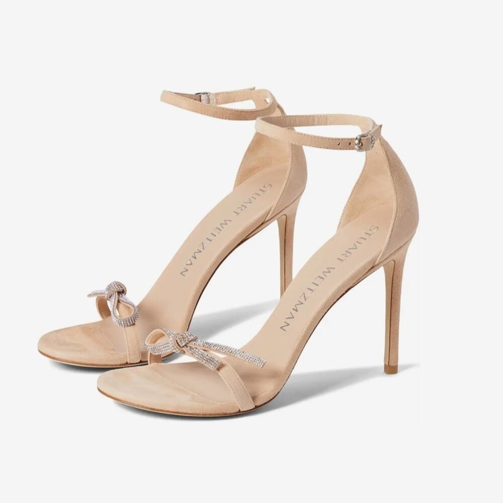 NWT Stuart Weitzman Nudist Bow with Crystals Suede Heels Size 7